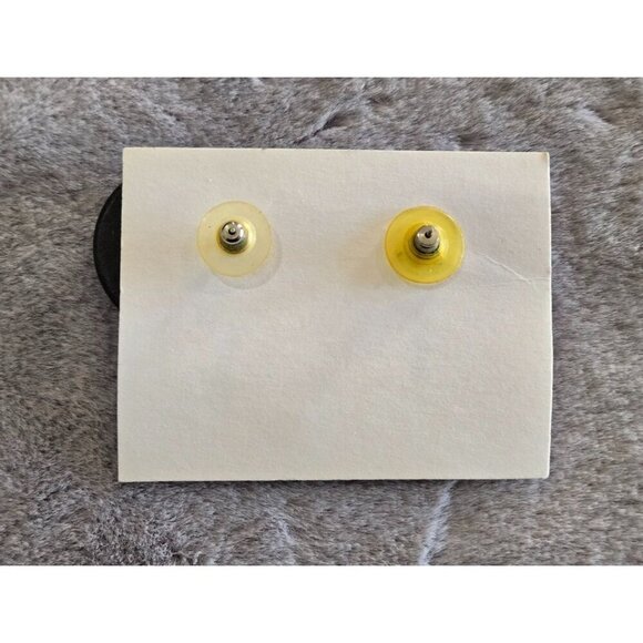 Vintage Black Enamel Floral Earrings 1" Round Hand Painted Wood Stud Post - Picture 5 of 8